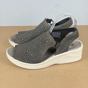 Bzees Star Bright Slingback Sandals Womens 9 Gray Sparkle Peep Toe Wedge